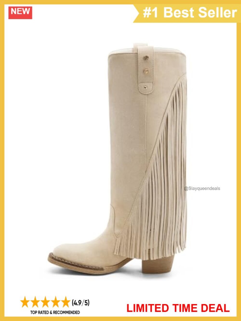 Faux Suede Knee High Fringe Square Toe Pull-On Boots